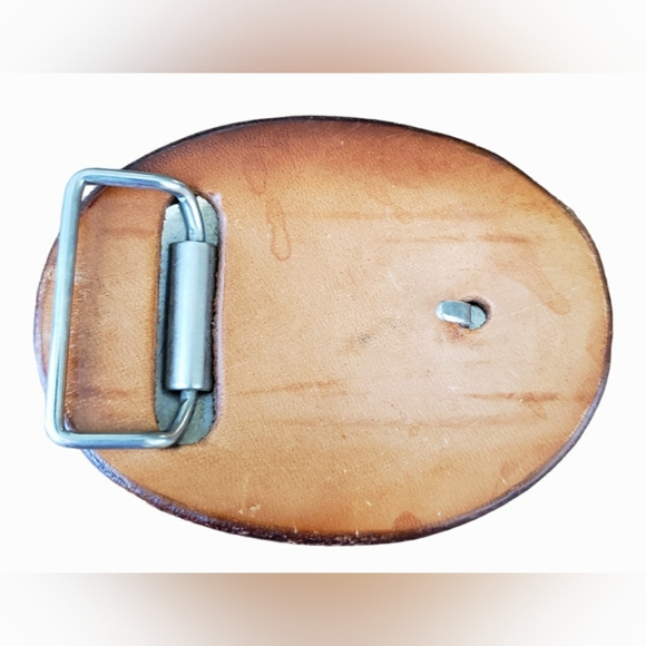 VTG Hand Tooled Leather Wrapper Horse Belt Buckle - Picture 4 of 5